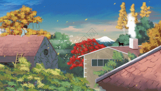 美丽季节小屋农家插画gif图片