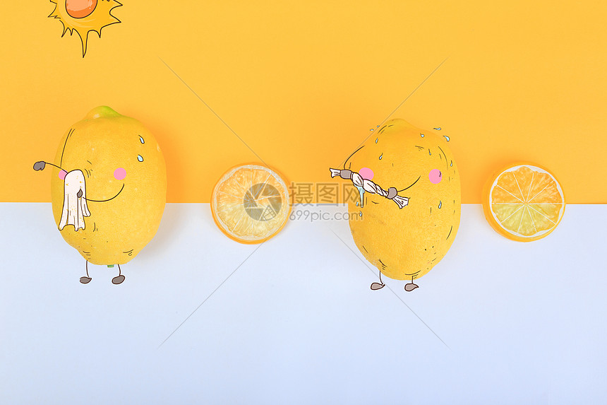 柠檬擦身子创意摄影插画图片