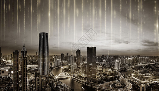 科技城市建筑雨夜景高清图片