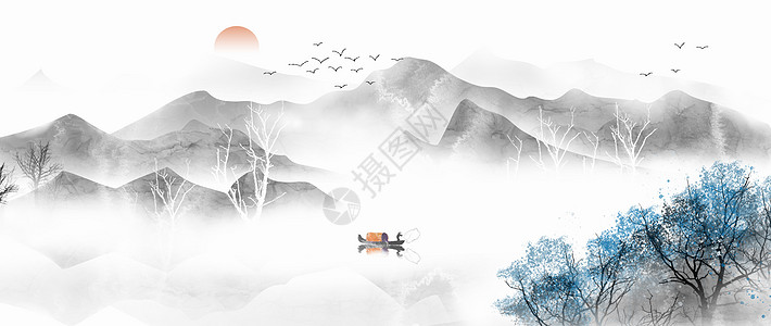 中国风山水画插画