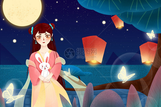 中国传统节日中秋节插画图片