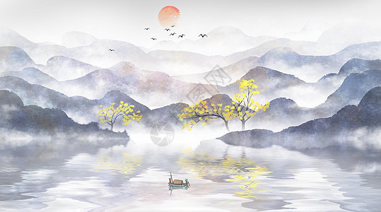 中国风山水水墨插画高清图片