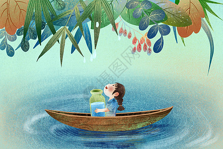白露接露水的女孩插画背景图片
