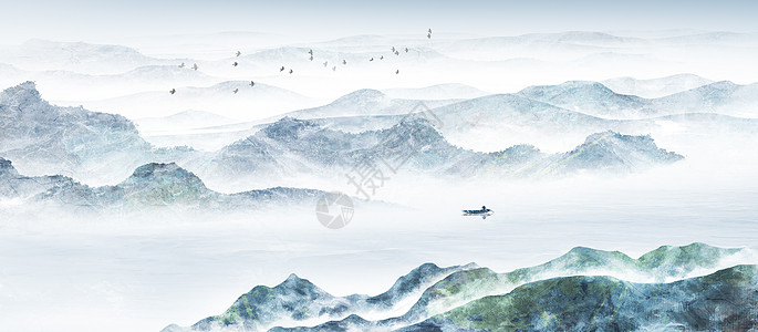 北中国风装饰画中国风山水水墨插画插画