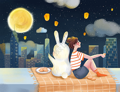 中秋节玉兔坐月亮上高清图片