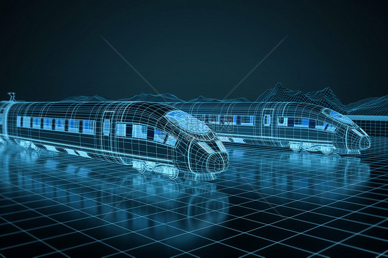 科技蓝线描高铁场景图片