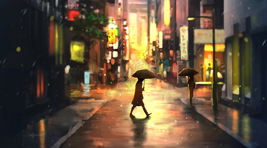 下雨雨后的街道插画