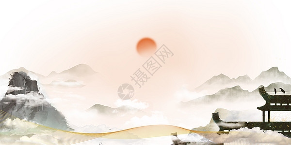 云山中国风水墨背景设计图片