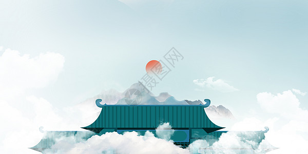 中国风古建筑中国风水墨背景设计图片