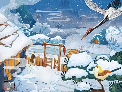 立冬冬季仙鹤飞翔图片