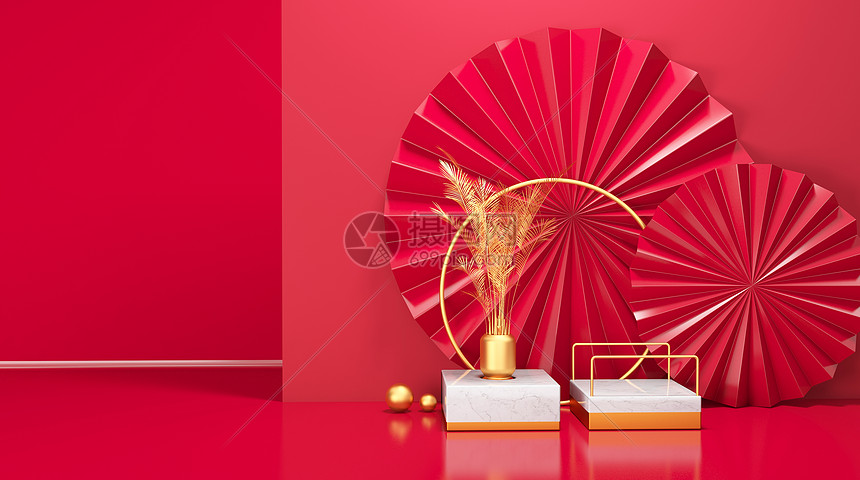 中国风红色立体展台图片