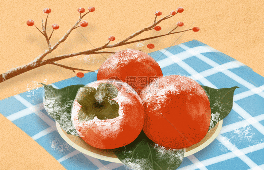 gif动态图片下载,该gif动态图片标题为霜降柿子插画gif,编号