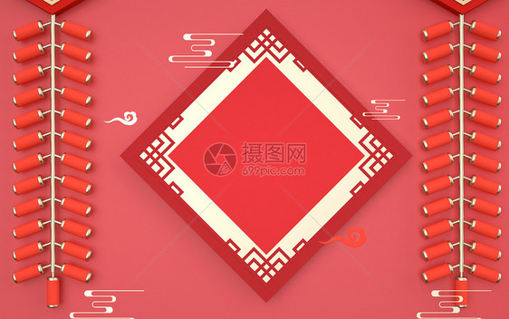 C4D红色新年背景图片