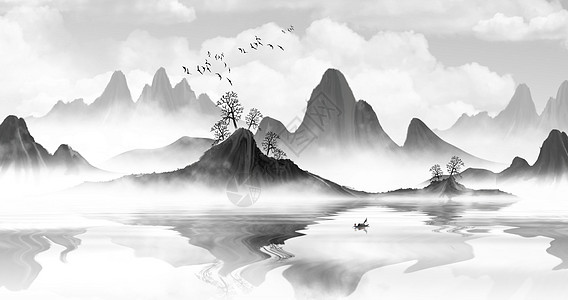 中国风山水水墨插画高清图片