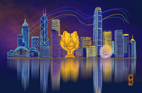烫金城市美丽中国香港背景图片