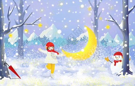 创意冬天雪景插画图片