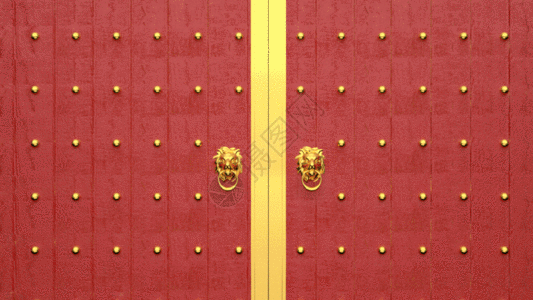 开门中式红门往里打开GIF图片