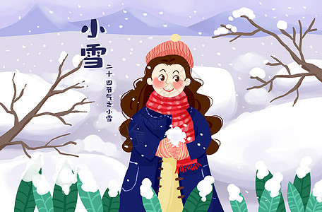 小清新节气小雪插画背景图片