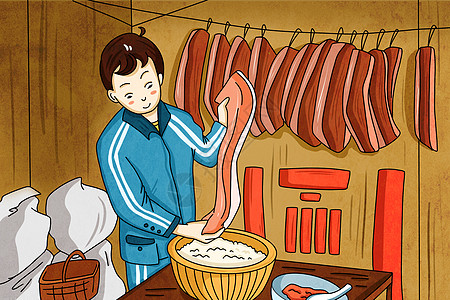 腊肉腊肠插画