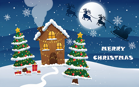 卡通圣诞节白色雪花圣诞树高清图片