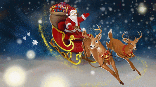 平安夜圣诞老人驯鹿雪橇插画海报GIF图片