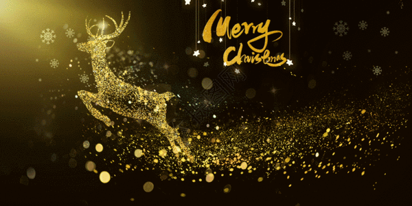 黑色光晕金色闪耀圣诞麋鹿GIF高清图片