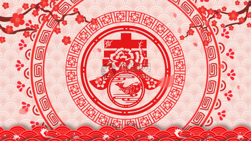 中国风剪纸春节舞台背景图片