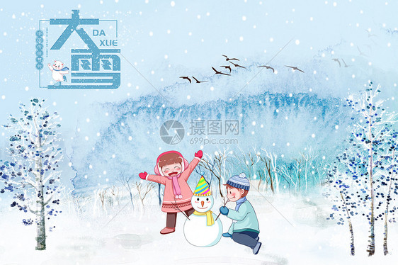 大雪节气堆雪人图片