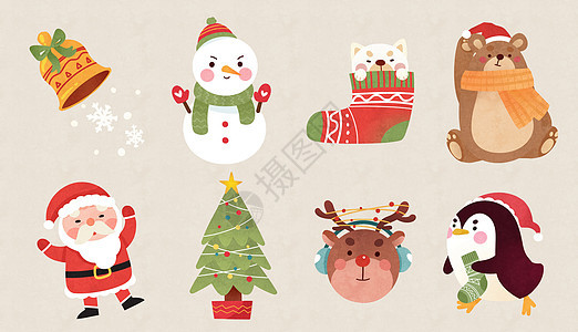 冬季圣诞可爱元素插画背景图片