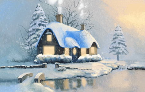 冬季雪中的房子gif动图图片