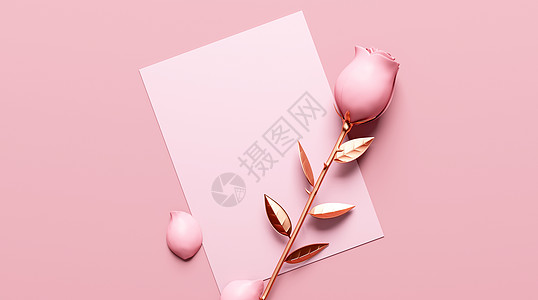 玫瑰和信纸3d插画黄金芽高清图片