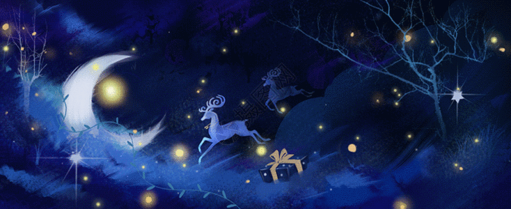 飞奔的鹿圣诞节麋鹿云层礼物插画gif动图高清图片
