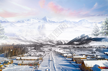 雪山风景冬季雪乡设计图片