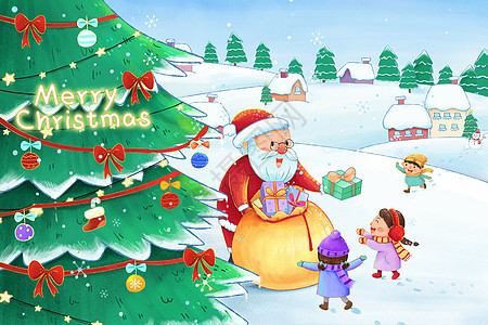 圣诞节童话风插画背景图片