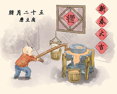 磨豆腐高清背景图片中国年俗高清背景图片民俗腊月二十五磨豆腐高清背
