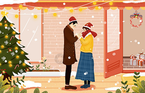 节日节气之圣诞节情侣约会插画图片