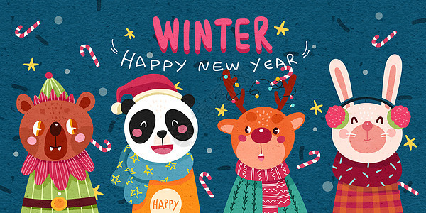 冬季可爱动物插画图片