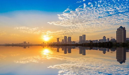 滨水区城市天际线城市背景设计图片