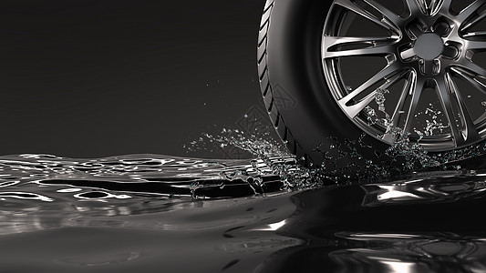 轮胎充气在水面滚动的轮胎设计图片