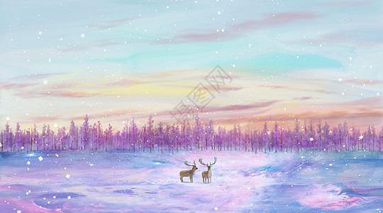 梦幻紫色雪原麋鹿图片