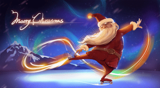 跳舞的老人滑雪的圣诞老人GIF高清图片
