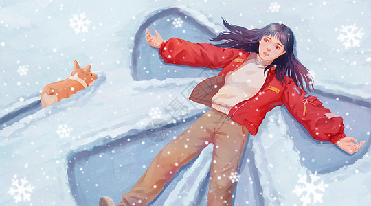 躺在雪地赏雪的少女图片