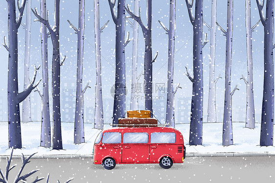 冬季雪景插画图片