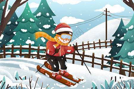 冬季滑雪女孩插画图片