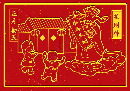 春节年俗正月初五接财神背景图片