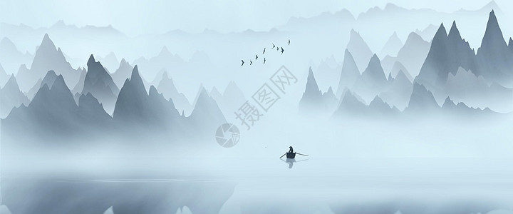 写意中国风山水画图片