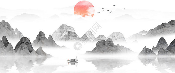 新中式山水风景画背景图片