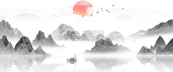 新中式山水风景画图片