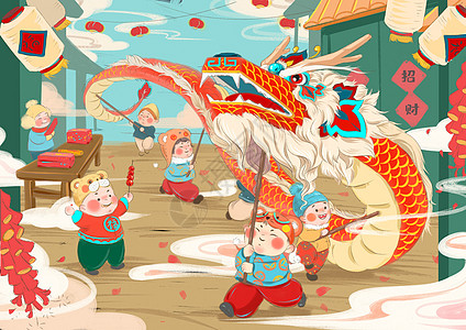 春节年俗舞龙背景图片