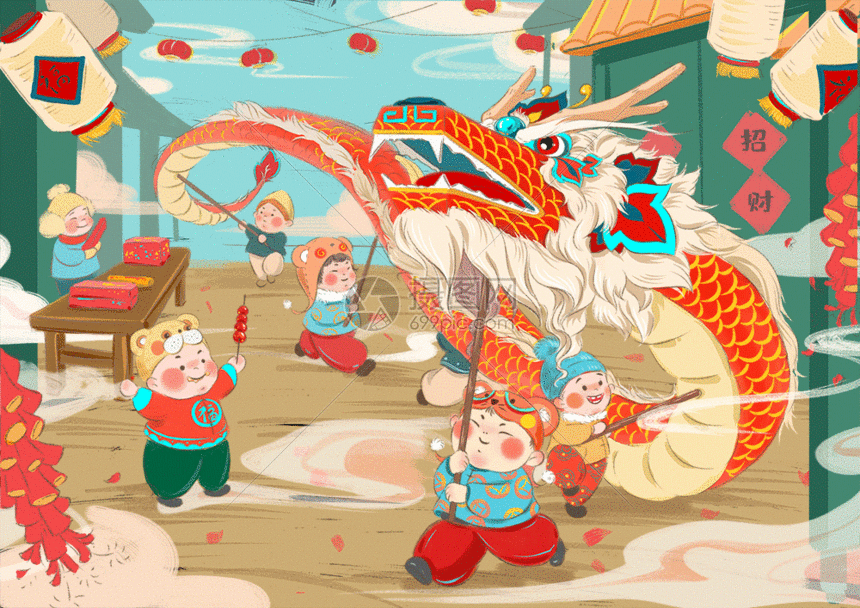该gif动态图片标题为春节年俗舞龙gif,编号:401671749,格式:aep,psd